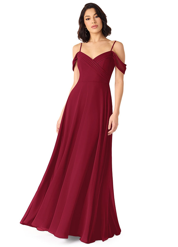 Azazie Tancie Bridesmaid Dresses Burgundy A-Line Off the Shoulder Chiffon Convertible Dress image1