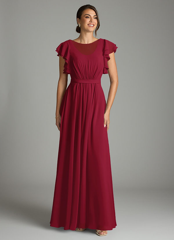 Azazie Daphne Modest Bridesmaid Dresses A-Line Ruffled Chiffon Floor-Length Dress image1