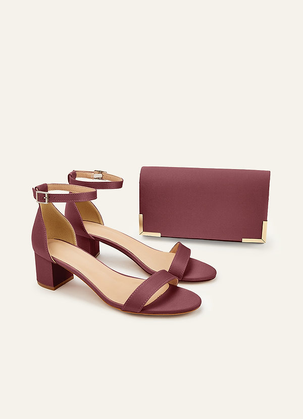 front Matching Color Matte Satin Block Heel Sandals & Envelope Clutch Set