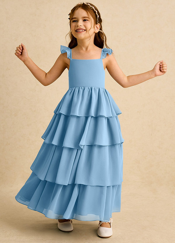 Azazie Boba Vestidos de Niña de Flores Vestido de Azul Acero de Gasa de Corte En A con Escote Cuadrado image1