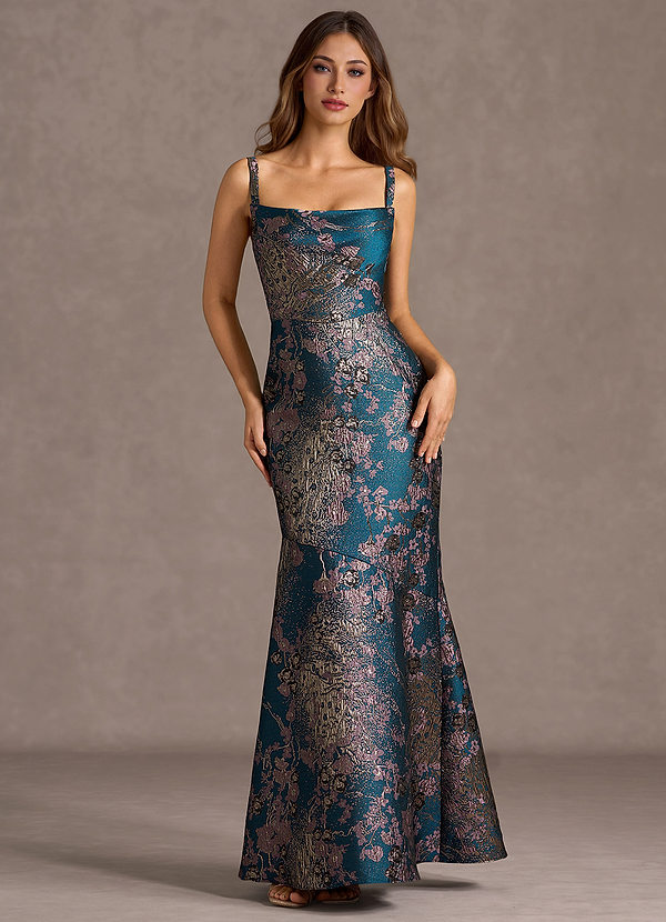 Maxi jurk Trinity Blauwgroene Bloemen image1