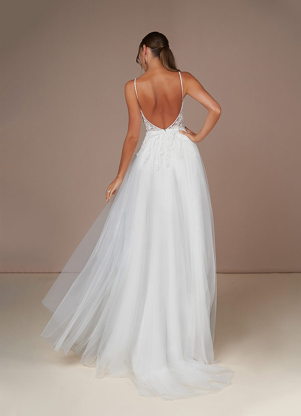 Azazie Celandine Wedding Dresses A-Line V-Neck Sequins Tulle Chapel Train Dress image2
