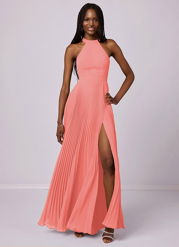 Barbie ♥ Azazie Bridesmaid Dresses Coral A-Line Pleated Chiffon Dress image1