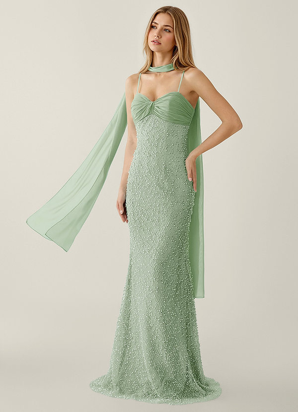 Jasminiah Dusty Sage Pearl-Embellished Lace/Chiffon Prom Dress image1