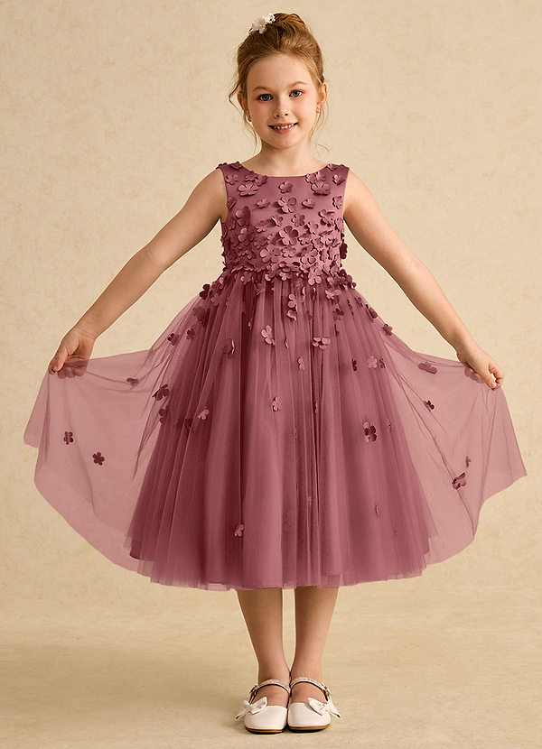Azazie Lana Flower Girl Dresses Amethyst A-Line Sleeveless Matte Satin Dress image1