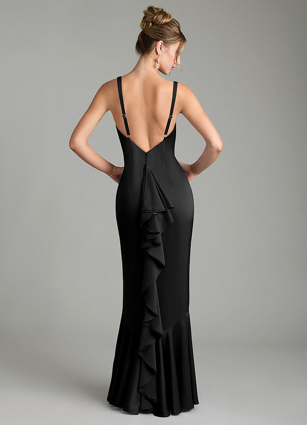 Tamera Bridesmaid Dresses Black Mermaid Pleated Stretch Satin Dress image1
