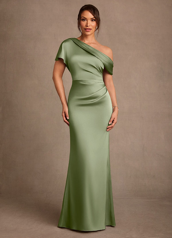 Azazie Rutha Brautmutterkleider Etui One-Shoulder Stretch-Satin Kleid Pistazie image1