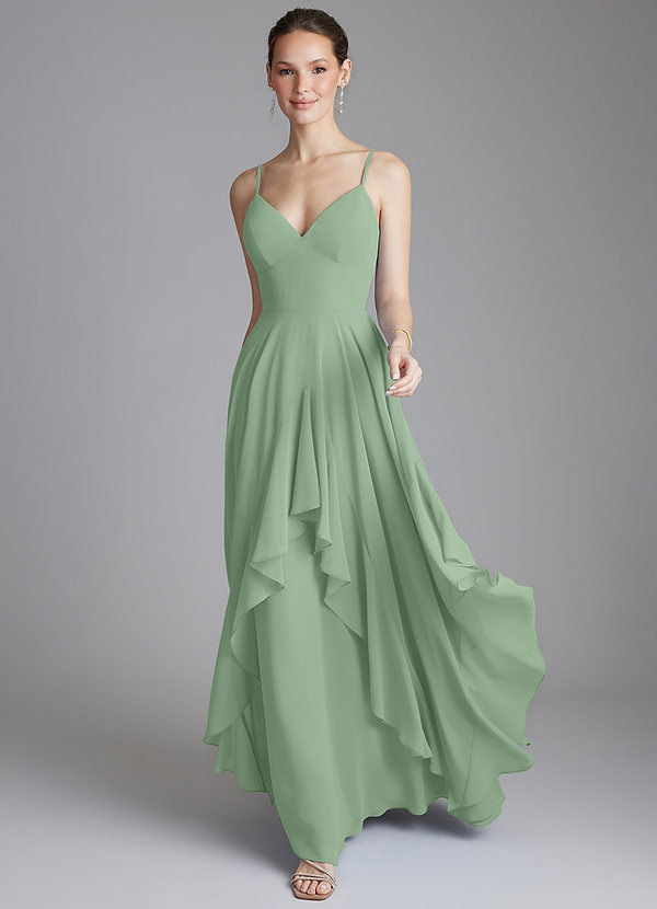 Azazie Zaina Bridesmaid Dresses Matcha A-Line Chiffon Dress image1