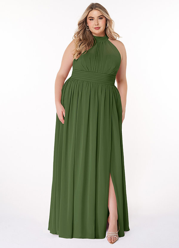 Azazie Iman Bridesmaid Dresses Olive A-Line A-Line Ruched Chiffon Dress image1