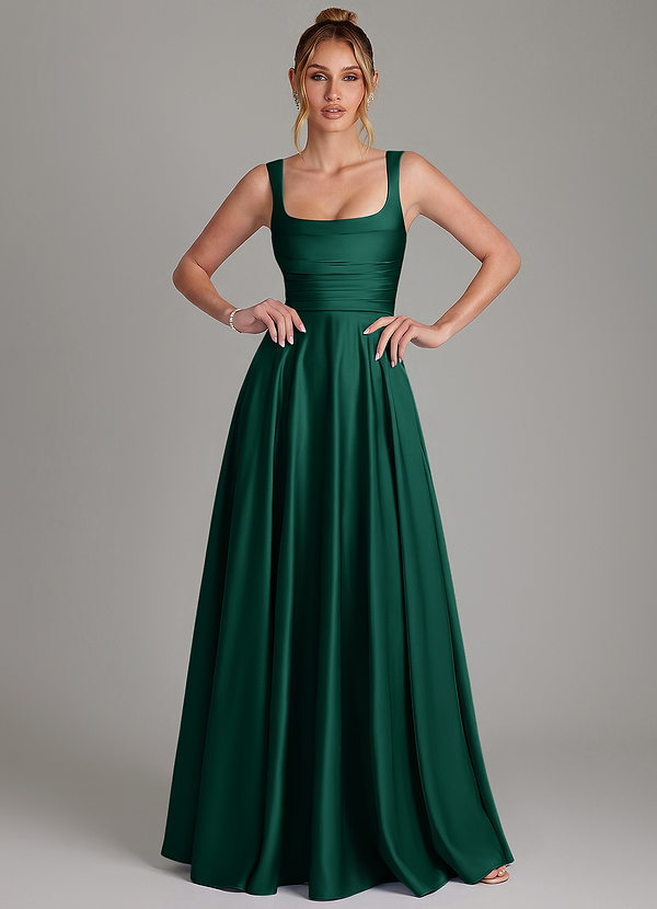 Azaria Bridesmaid Dresses Emerald A-Line Corset Stretch Satin Dress image1