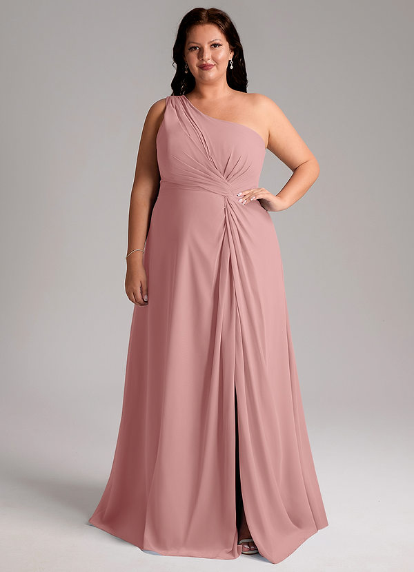 Azazie Brooke Bridesmaid Dresses Dusty Rose A-Line One Shoulder Chiffon Dress image1