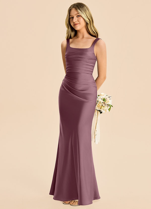 Azazie Agustina Junior Amethyst Sheath Pleated Stretch Satin Dress image1