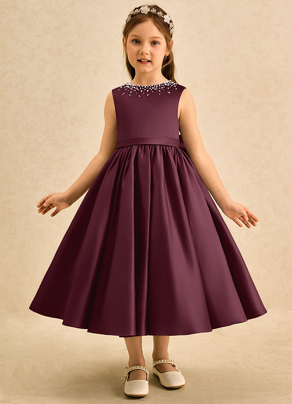 Azazie Doodle Flower Girl Dresses Cabernet Ball-Gown Bow Matte Satin Dress image1