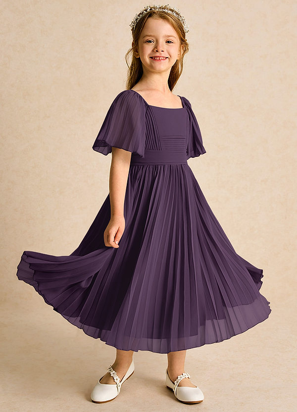 Azazie Gisele Abiti da Ragazza di Fiori Abito A-Line in Chiffon Plissettato Prugna image1