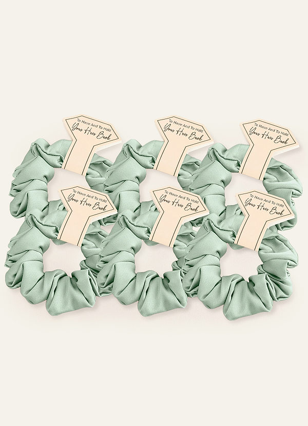 front Matching Color Six-Piece Bridesmaid Stretch Satin Regular Size Scrunchie Set