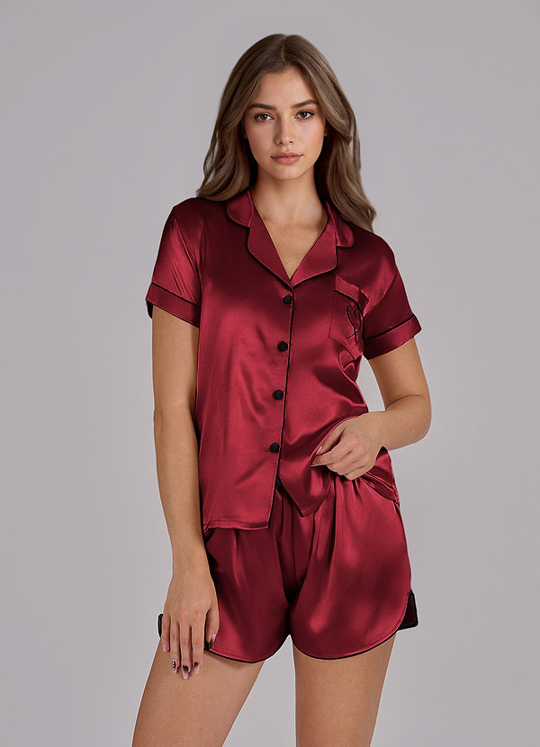 front Satin Short Sleeves Pajamas set