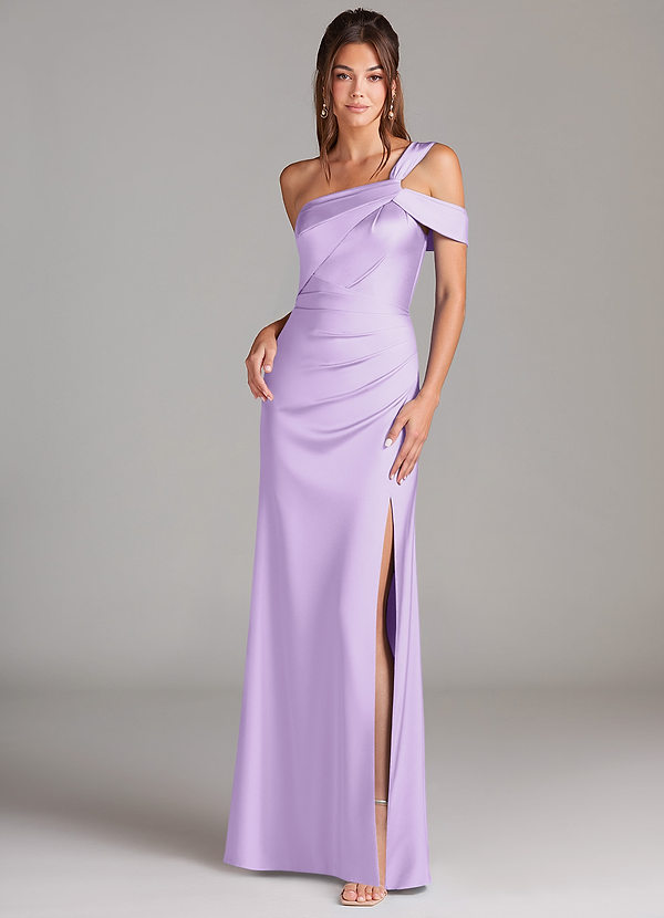 Azazie Wynter Vestidos Dama de Honor Vestido de Lila de Satén Elástico de Corte Recto con Vestidos sin tirantes image1