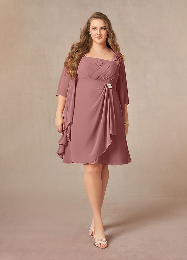 Azazie Olivia Mother of the Brides Dresses Desert Rose A-Line Square Neckline Pleated Chiffon Dress image1