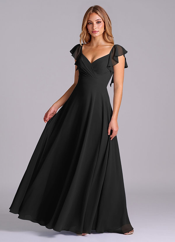 Azazie Leilani Bridesmaid Dresses Black A-Line Pleated Chiffon Dress image1
