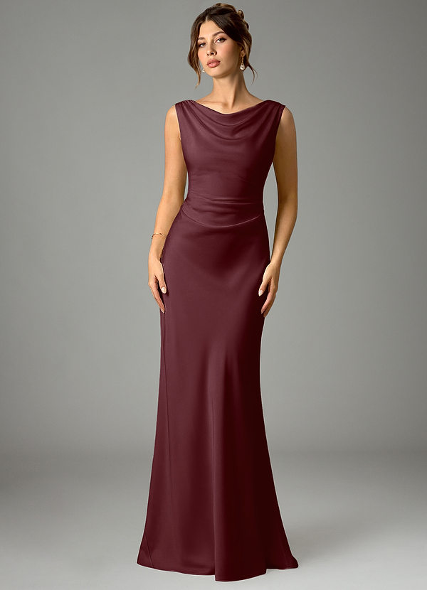 Azazie Kieryn Bridesmaid Dresses Sangria Mermaid Pleated Stretch Satin Dress image1