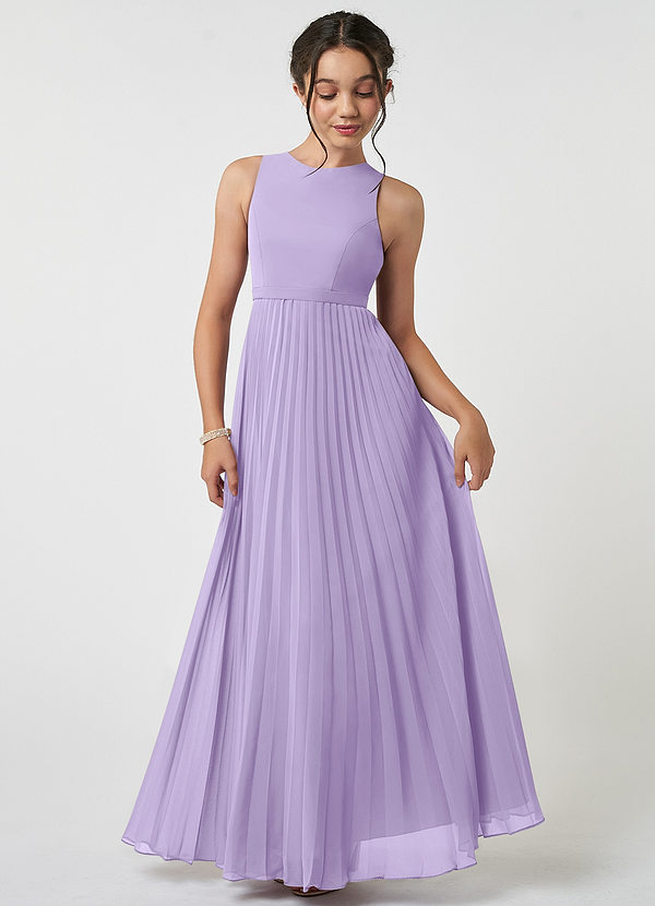 Azazie Lindie Junior A-Linie Plissee Chiffon Kleid Flieder image1