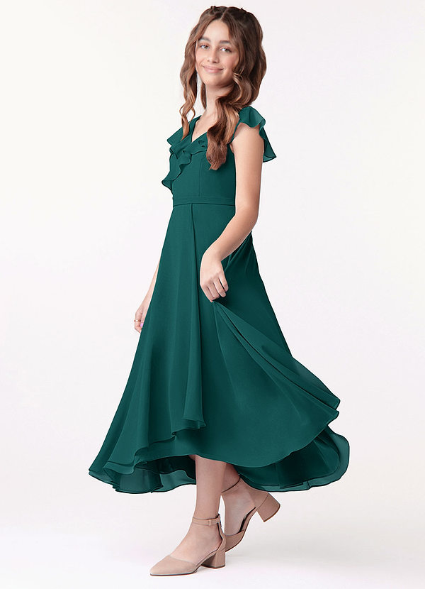 Azazie Posie Junior Peacock A-Line Ruched Chiffon Dress image1