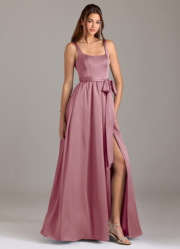 Azazie Elliott Bridesmaid Dresses Vintage Mauve A-Line with Pockets Stretch Satin Dress image1