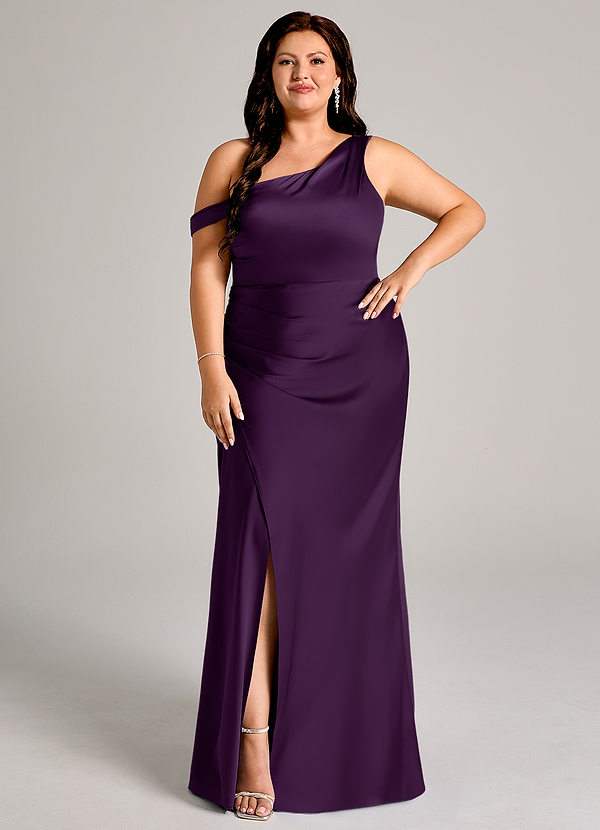 Azazie Madelyn Bridesmaid Dresses Grape Mermaid One Shoulder Stretch Satin Convertible Dress image1
