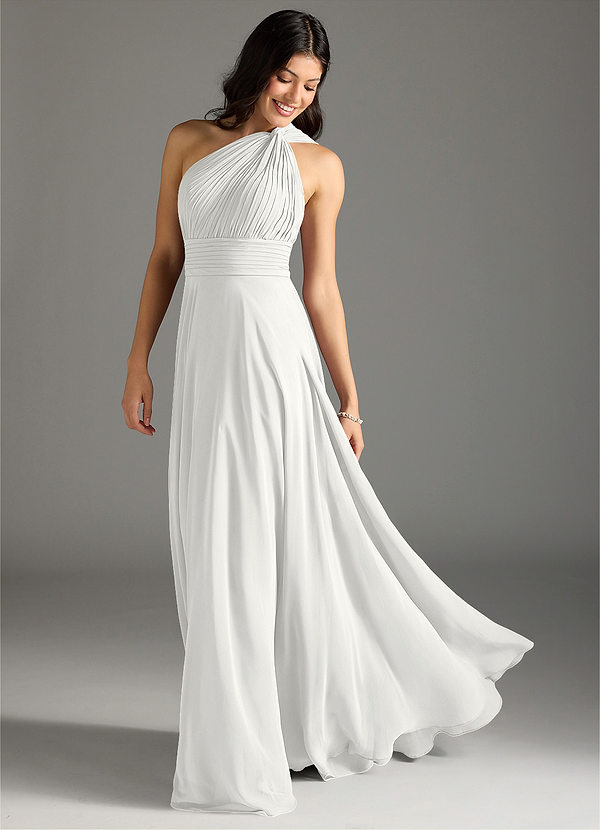 Azazie Charlize Bridesmaid Dresses White A-Line One Shoulder Chiffon Dress image1