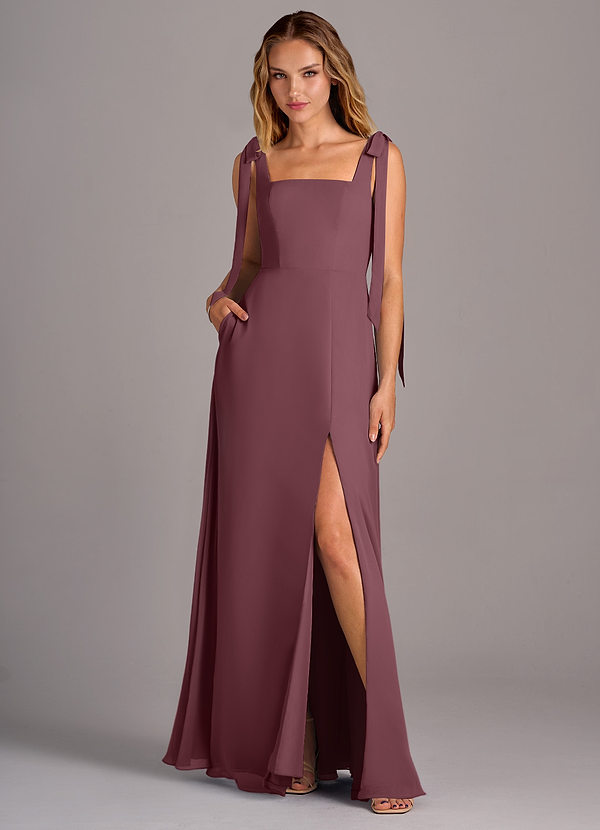 Azazie Debra Bridesmaid Dresses Sangria A-Line with Pockets Chiffon Convertible Dress image1