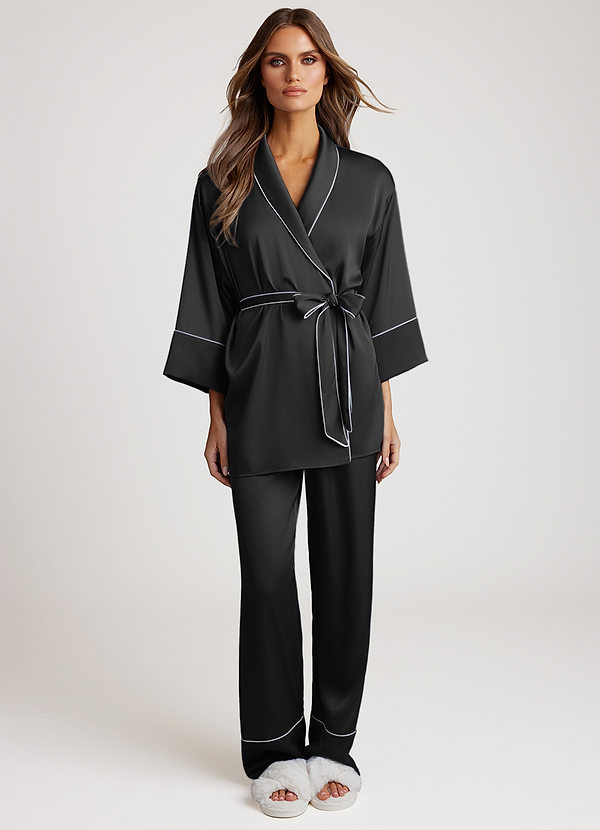 front Black Satin Trim Pajama Set