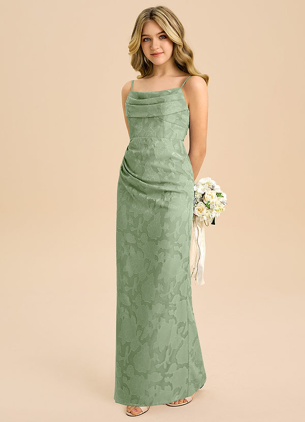 Azazie Mai Junior Etui Plissee Blumen-Burnout Kleid Staubiger Salbeigrün image1