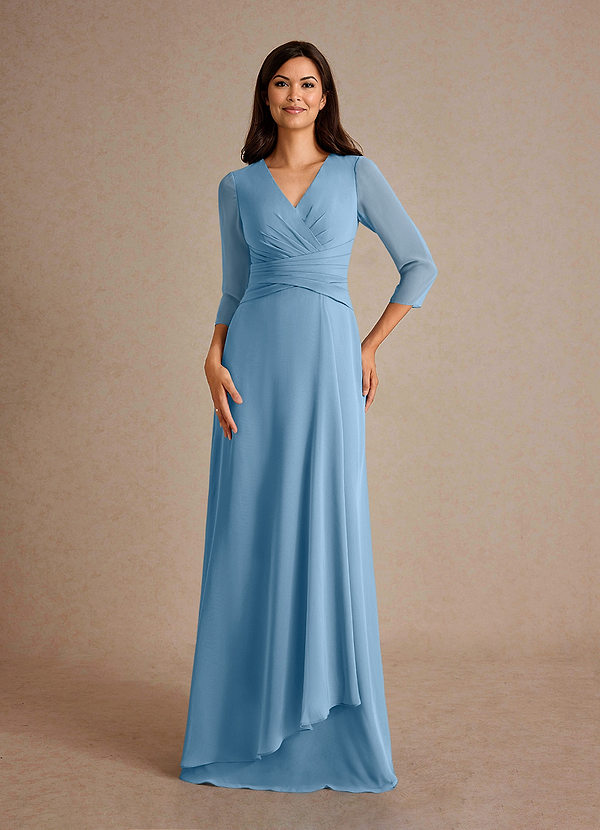 Azazie Mayfield Mother of the Brides Dresses Steel Blue A-Line Pleated Chiffon Dress image1
