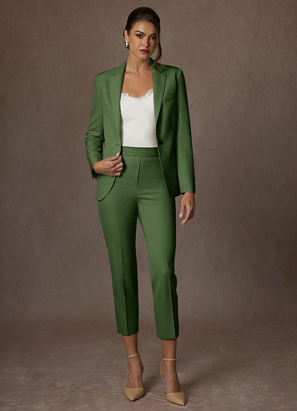 front Kennedy Olive Structured Stretch Pants Suit