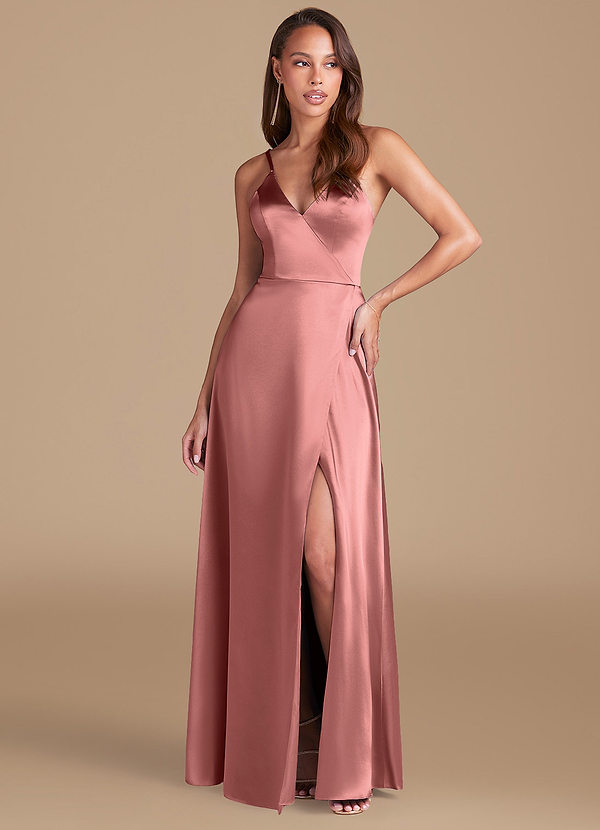 Azazie Maksim Ready to Ship Rosette Metallic Satin Bridesmaid