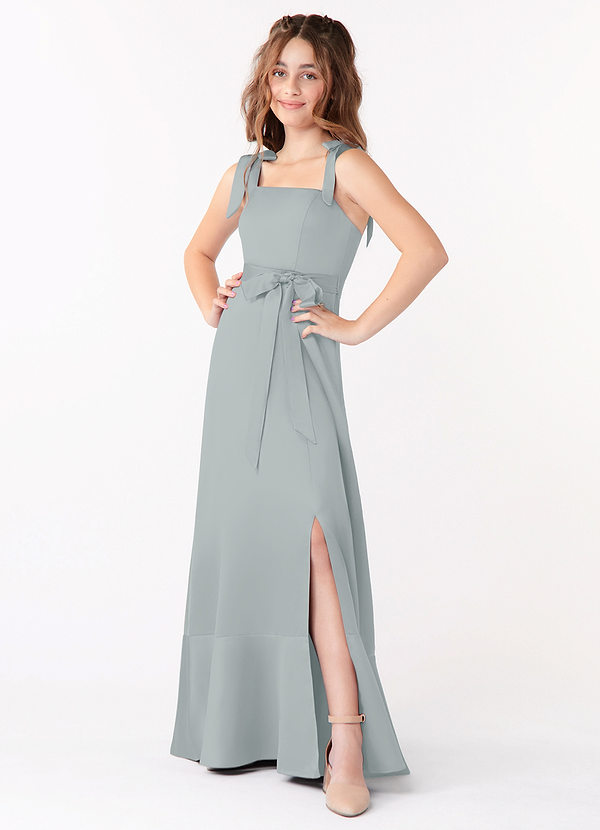 Azazie Barbara Junior Dolphin Grey A-Line Bow Matte Satin Dress image1