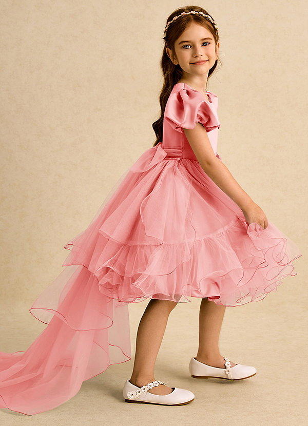 Azazie Cocoa Vestidos de Niña de Flores Vestido de Coral de Tul de Princesa con Plisado image1