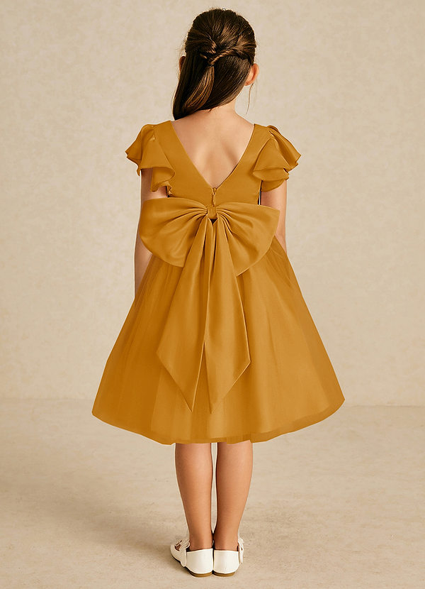Azazie Kaeya Flower Girl Dresses Butterscotch A-Line Bow Tulle Dress image1