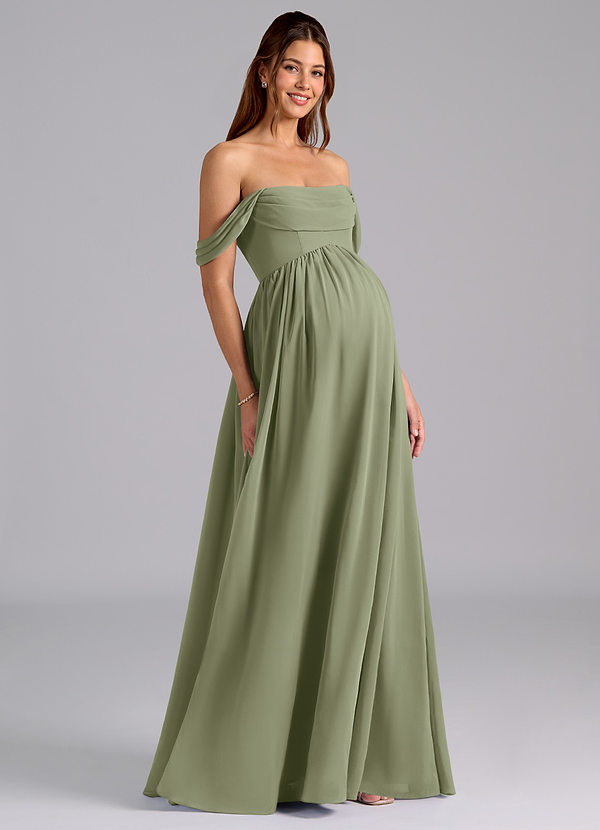 Azazie Saige Maternity Bridesmaid Dresses A-Line Pleated Chiffon Floor-Length Dress image1