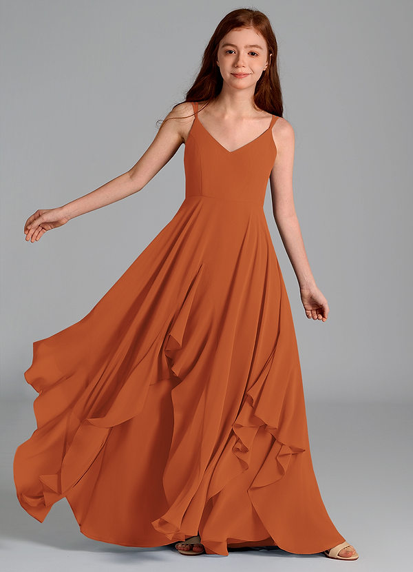 Azazie Karan Junior Abito A-Line in Chiffon Cannella image1