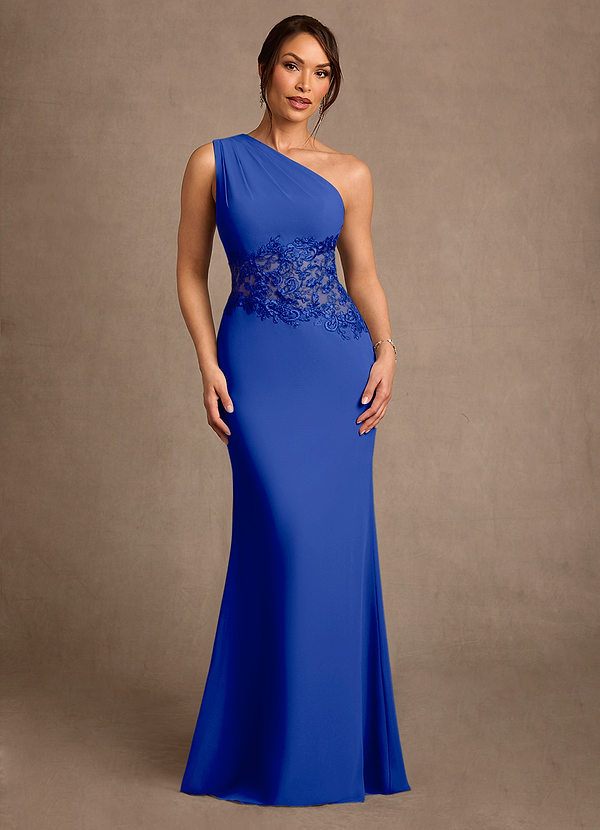 Azazie Kathie Vestidos de Madre de la Novia Vestido de Azul Real de Gasa de Corte Sirena con Encaje image1