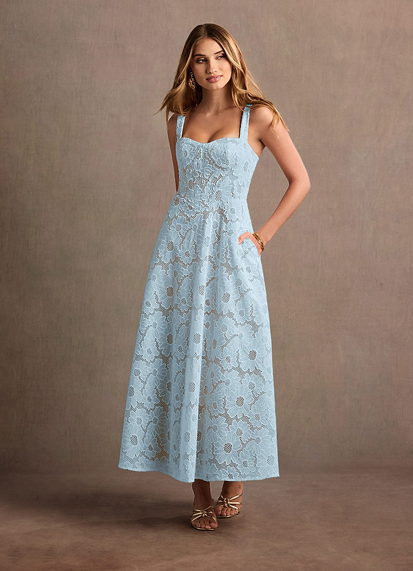 Charlotte Sky Blue Lace Maxi Dress front