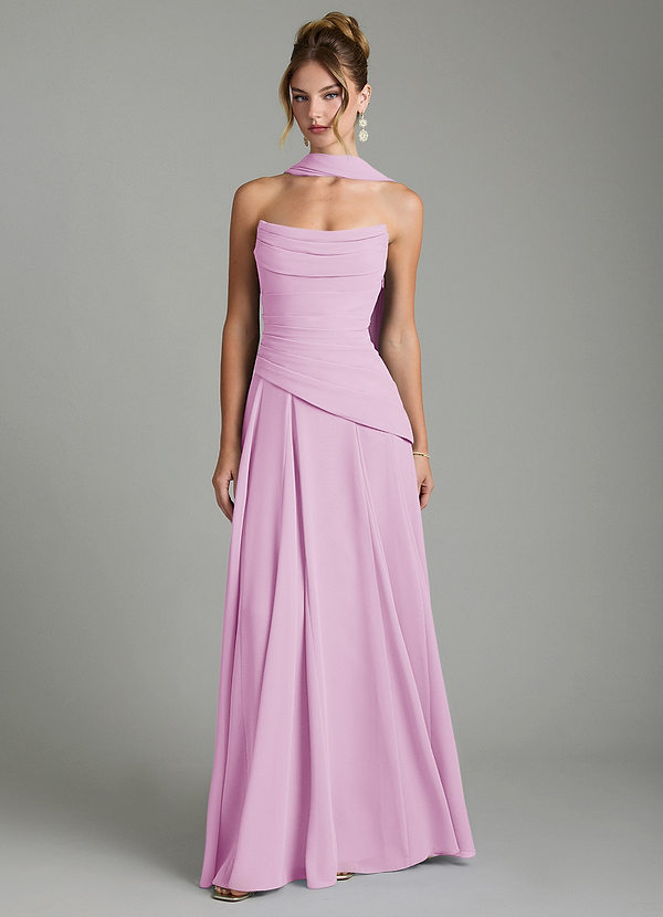 Azazie Gabriela Brautjungfernkleider A-Linie Korsett Chiffon Kleid Bonbonrosa image1