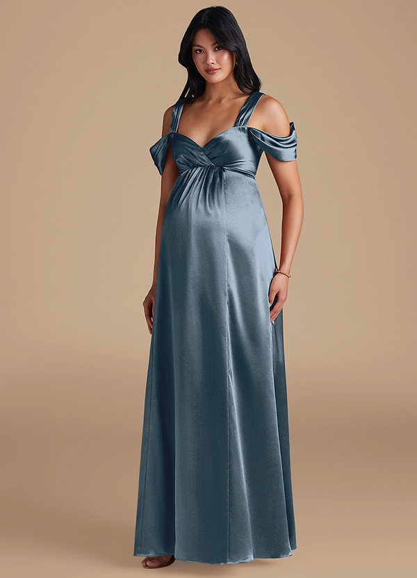 Azazie Rhea Vestidos de dama de honor de maternidad Vestido de Corte En A Plisado Hasta el suelo Satén Metálico image1