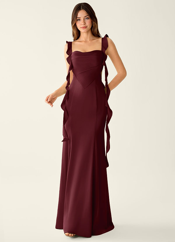 Alessia Belle Wijn Satijnen galajurk met vetersluiting op de rug image1