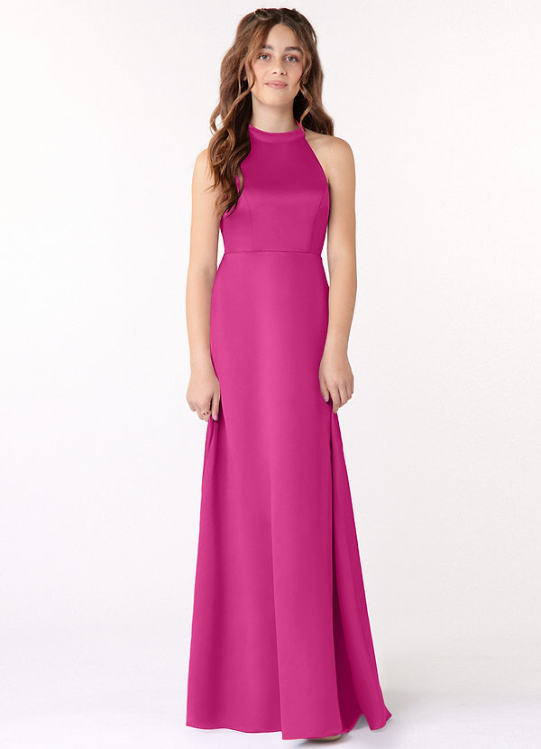 Azazie Laurel Junior Fuchsia A-Line Stretch Satin Dress image1