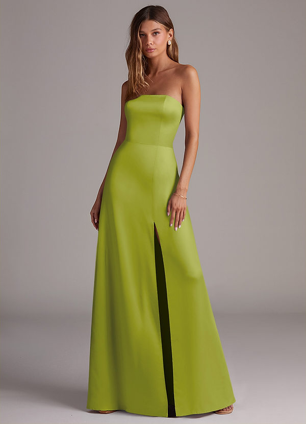 Azazie Wren Brudtärneklänningar Klä av A-Linje i Stretch Satin Axelbandslös Citrongräs Konvertibel image1