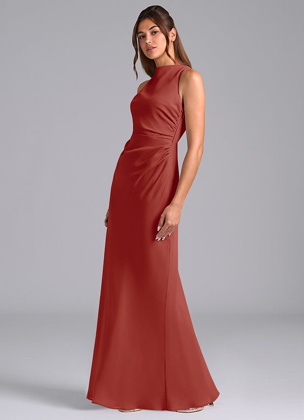 Azazie Evadne Brautjungfernkleider A-Linie Plissee Chiffon Kleid Terrakotta image1