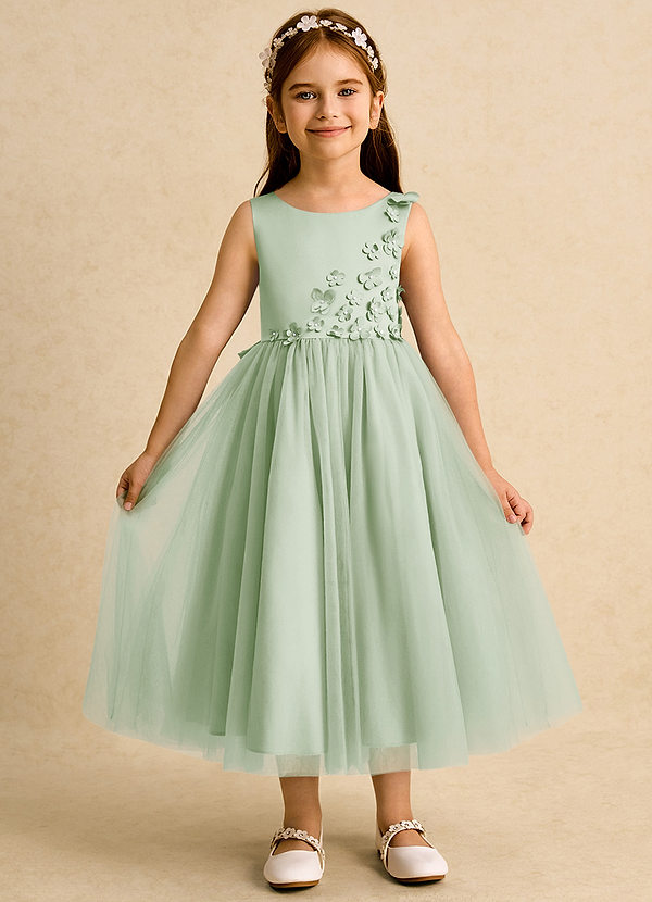 Azazie Malva Robes de Fillette d'Honneur Robe Princesse en Tulle Arc Vert Sauge image1