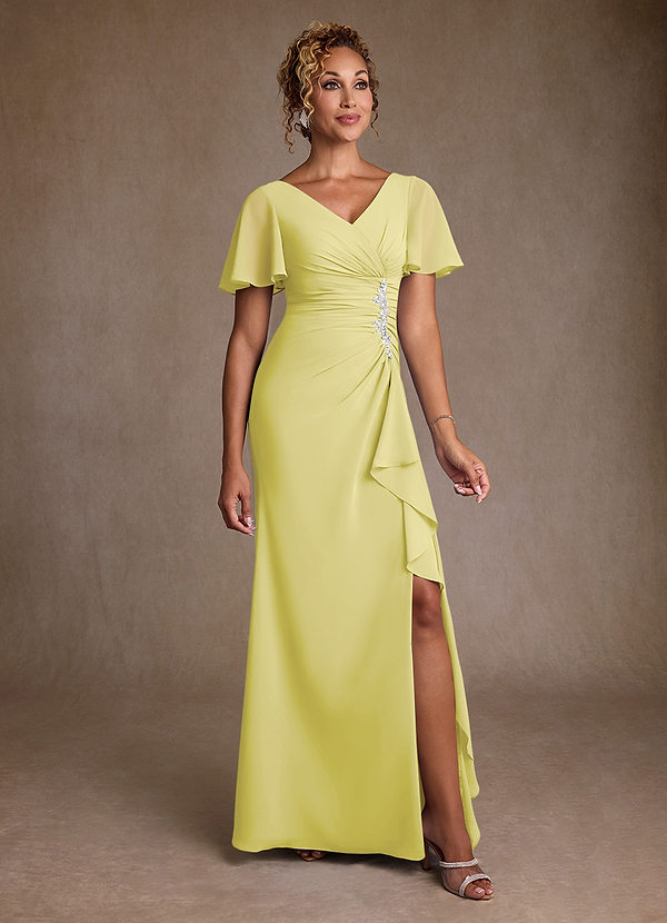 Azazie Suffolk Brautmutterkleider A-Linie Plissee Chiffon Kleid Zitronensorbet image1